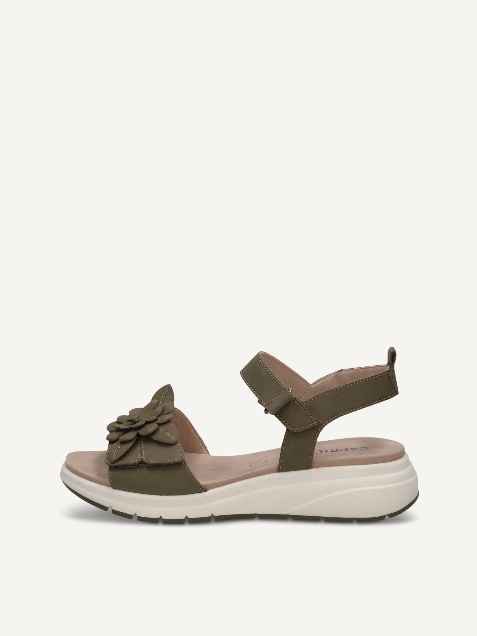 CAPRICE Sandal, khaki, made of Leather without heel, Size 41