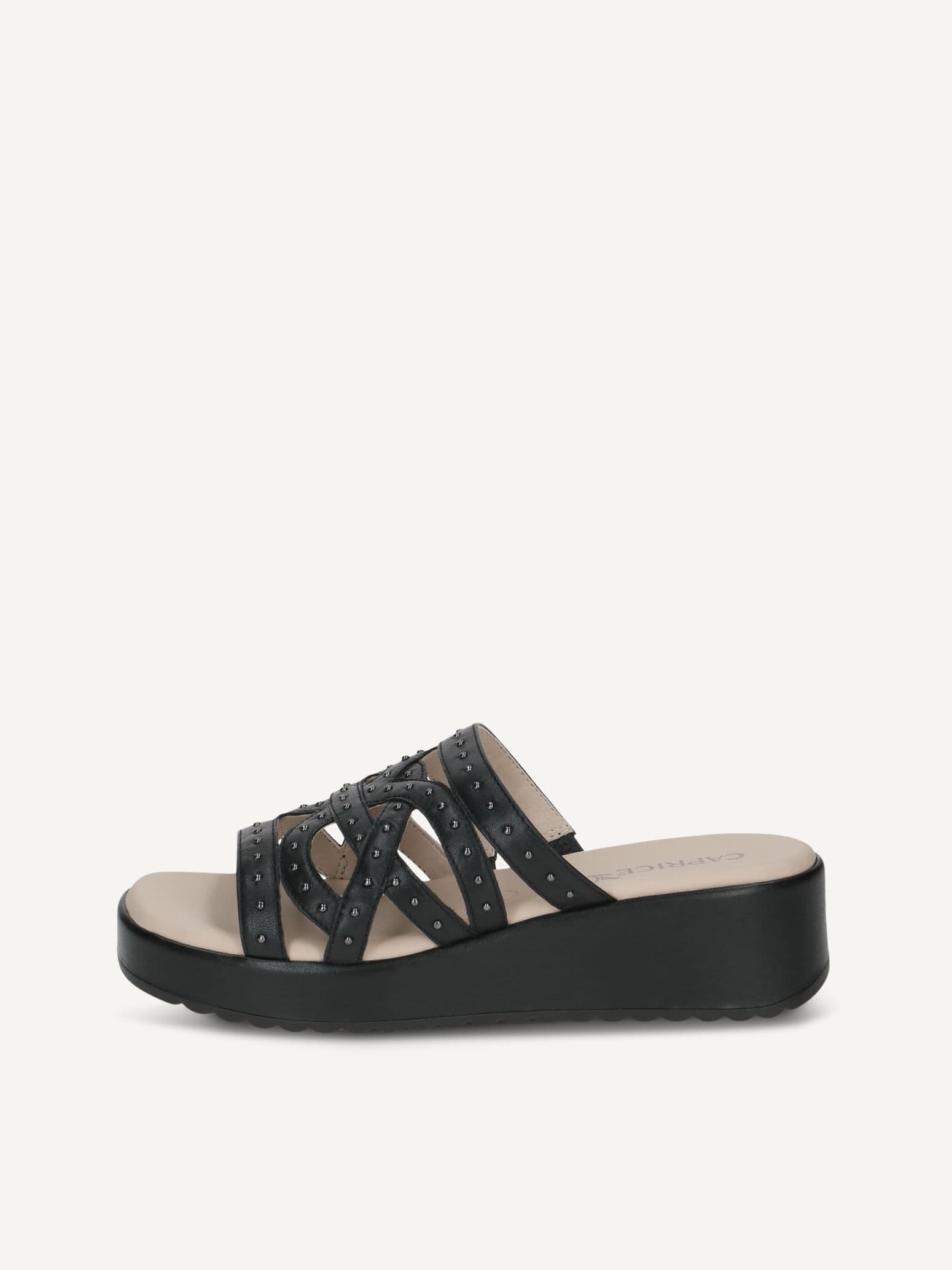 CAPRICE Mule, black, made of Leather with Wedge heel, Size 36