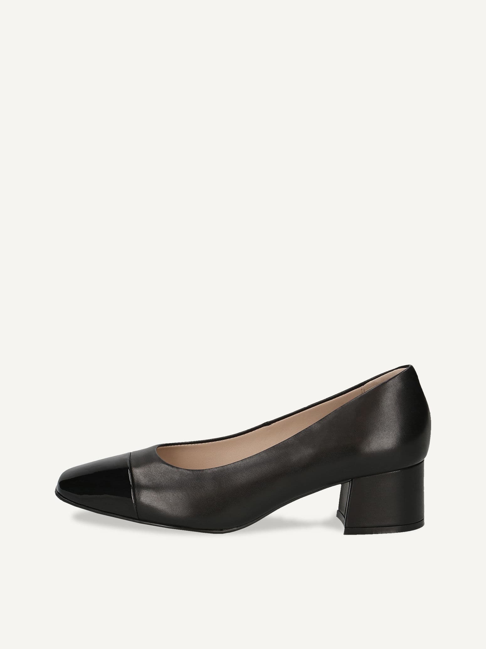 CAPRICE Pumps, black, made of Leather and textile with Trapeze heel, Size 38