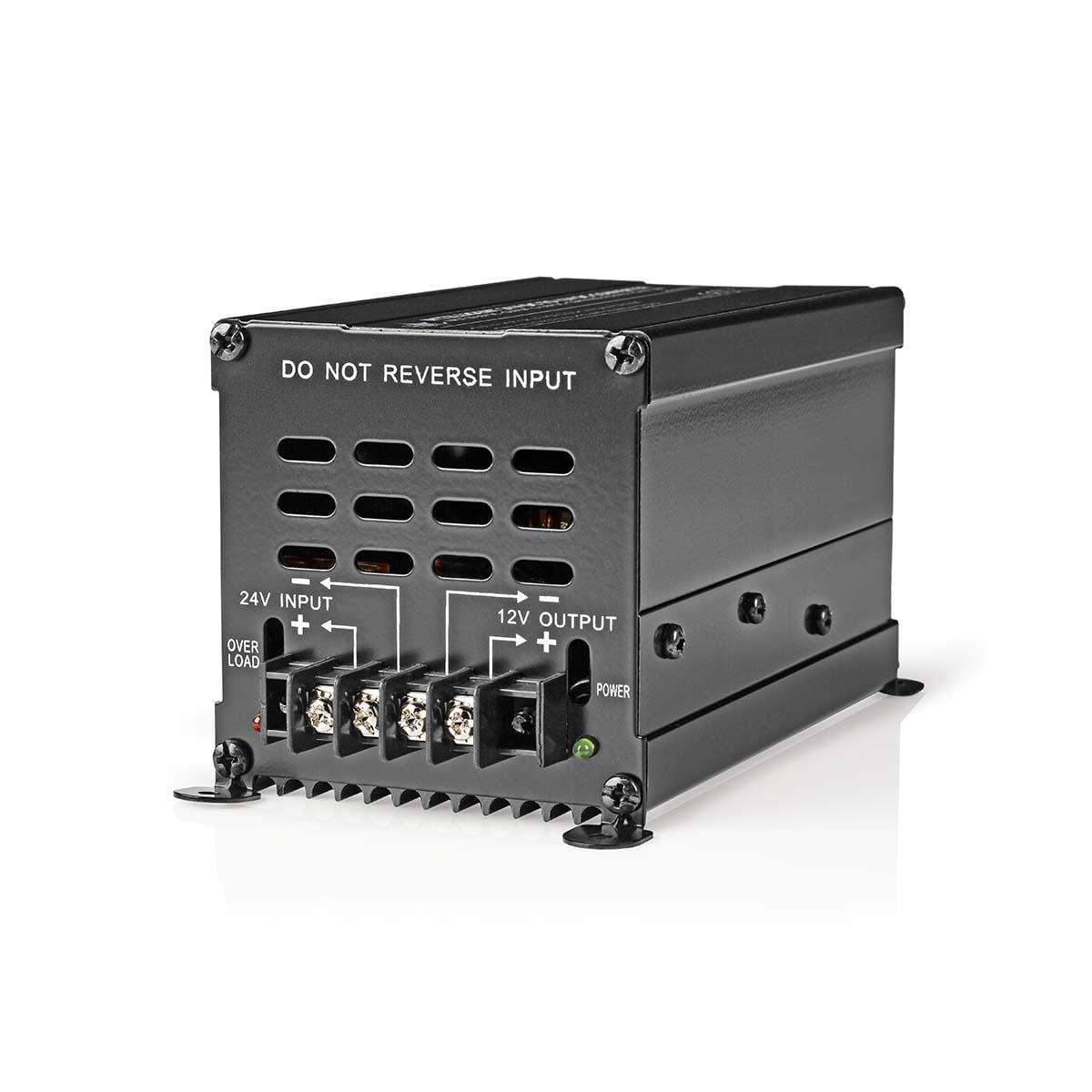 Tehonmuunnin | Autokäyttöinen | 24 V DC | 12 V DC | 240 W | Ruuviterminaali | Varustettu sulakkeella | Musta
