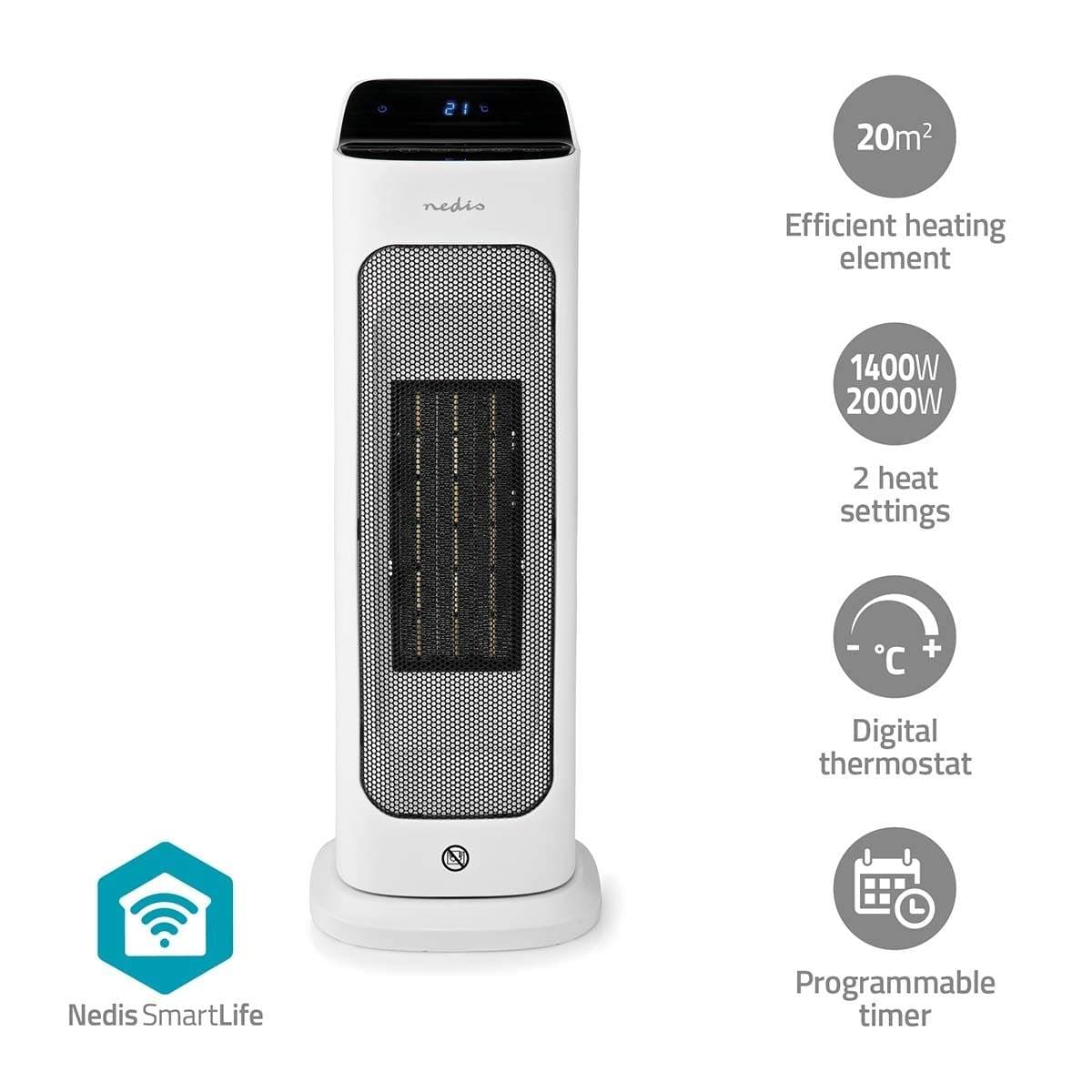 SmartLife keraaminen PTC-tuuletinlämmitin | Wi-Fi | 2000 W | 2 Lämpöasetusta | Oskillaatio | Näyttö | 10 - 49 °C | Android™ / IO