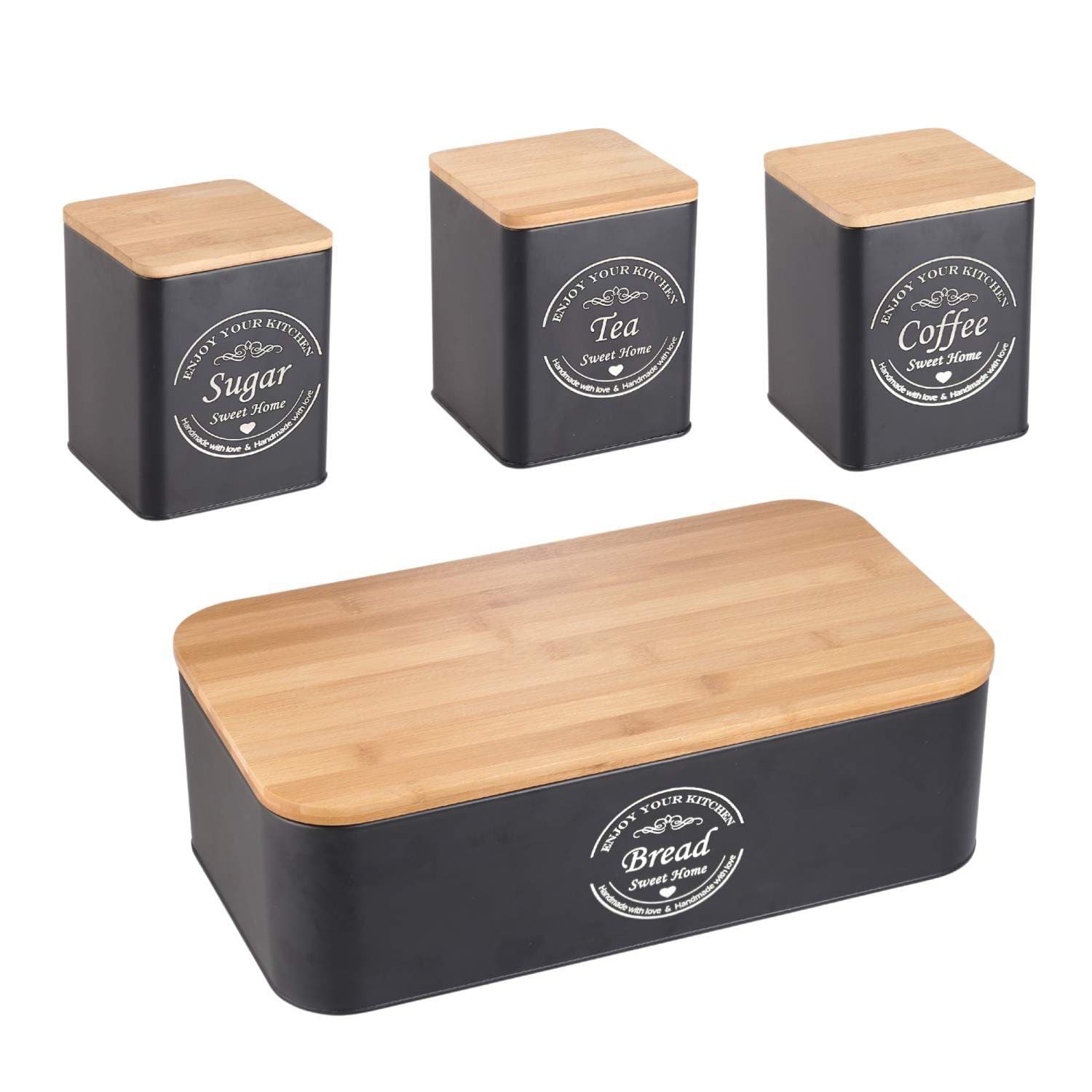 Herzberg HG-04401: 4 kpl leipälaatikkosetti kanistereilla - mattamusta