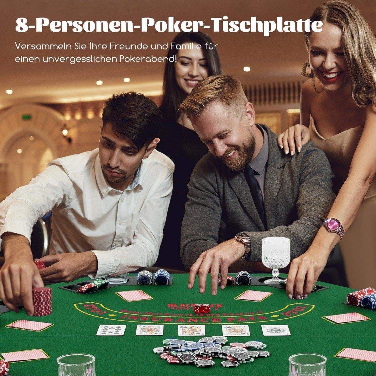 Pokerimatto 120 x 120 cm Texas Holdem -pokeripöydän kansi taitettava 8 pelaajalle juomapidikkeillä vihreä