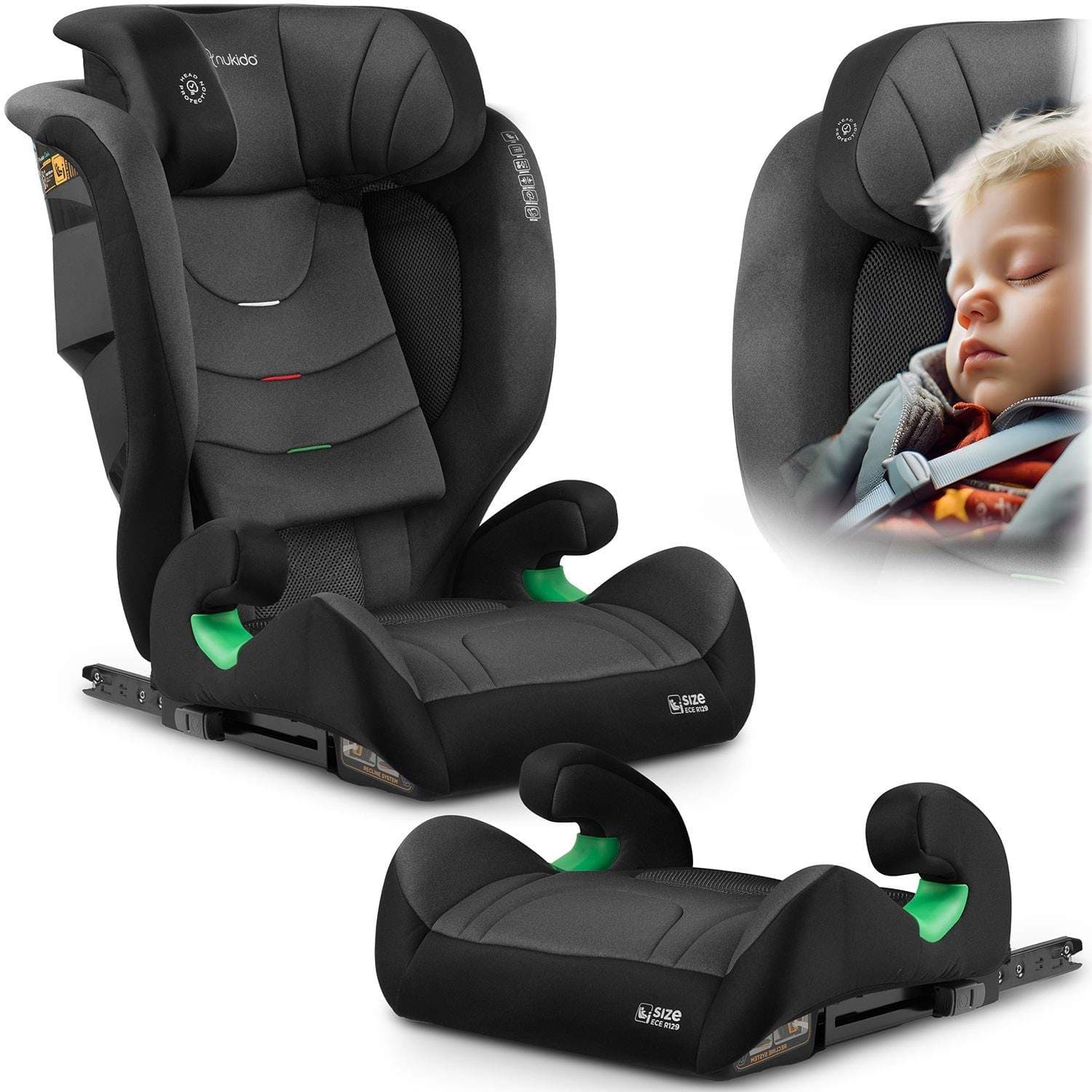 Nukido Louis pehmeä turvaistuin musta/harmaa 15-36kg ISOFIX