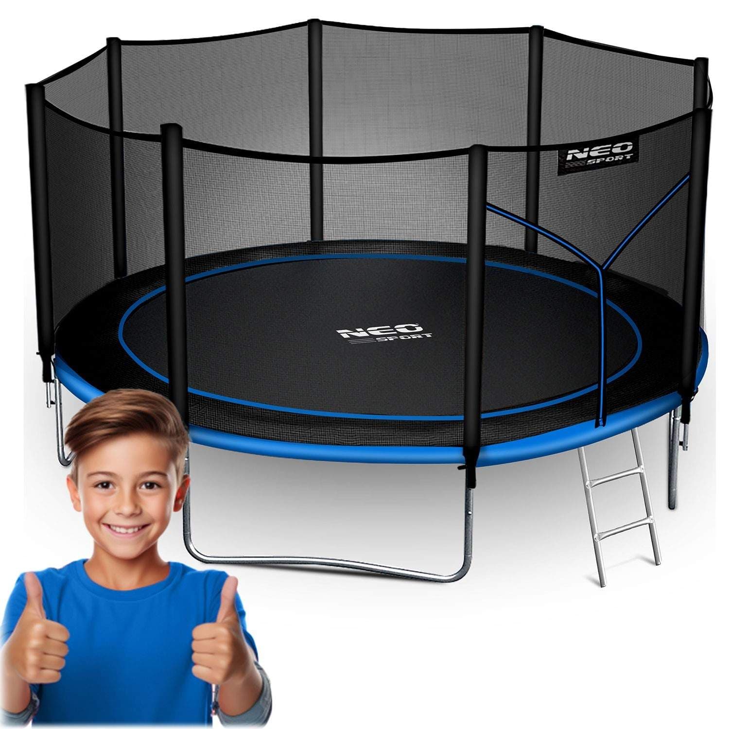 Puutarhatrampoliini 12ft/374cm ulkoverkolla ja tikkailla Neo-Sport