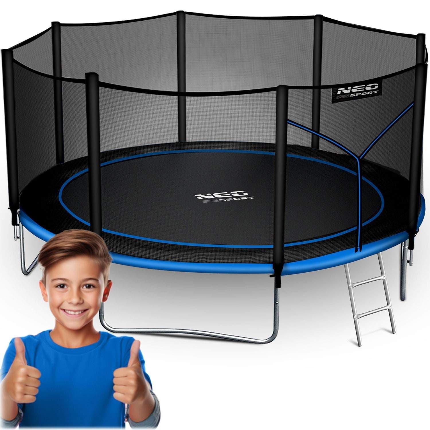Puutarhatrampoliini 14ft/435cm ulkoverkolla ja tikkailla Neo-Sport