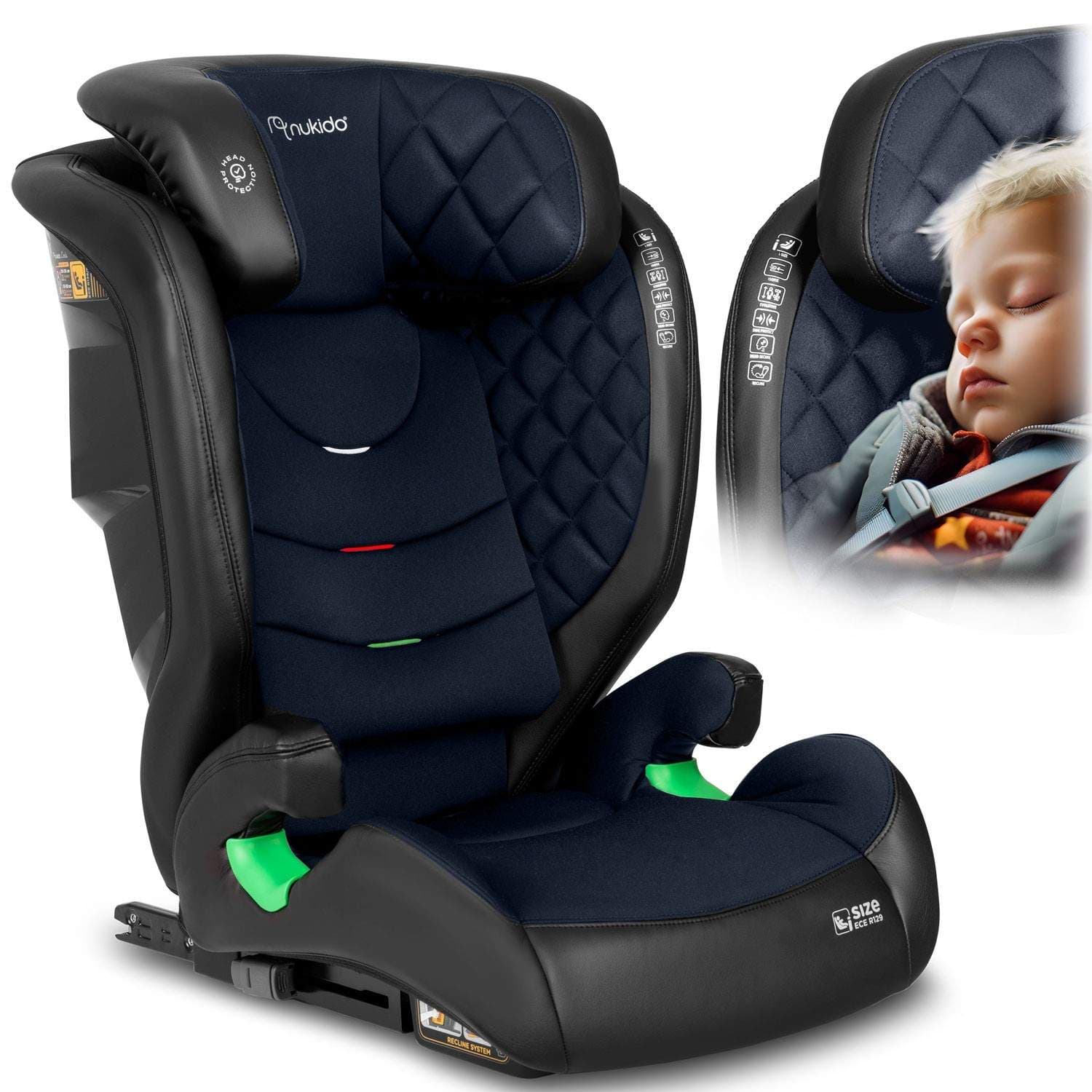 Turvaistuin Nukido Louis musta ja laivastonsininen 15-36 kg ISOFIX