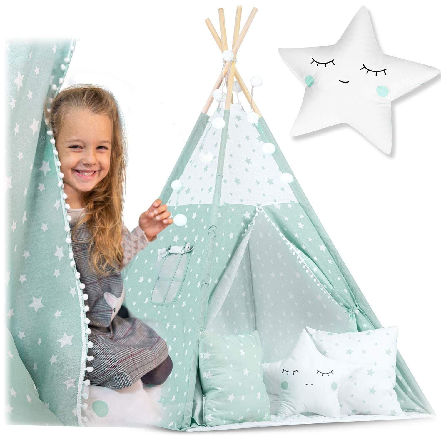 Lasten Tipi-teltta valonauhalla - Minttu tähtikuviolla