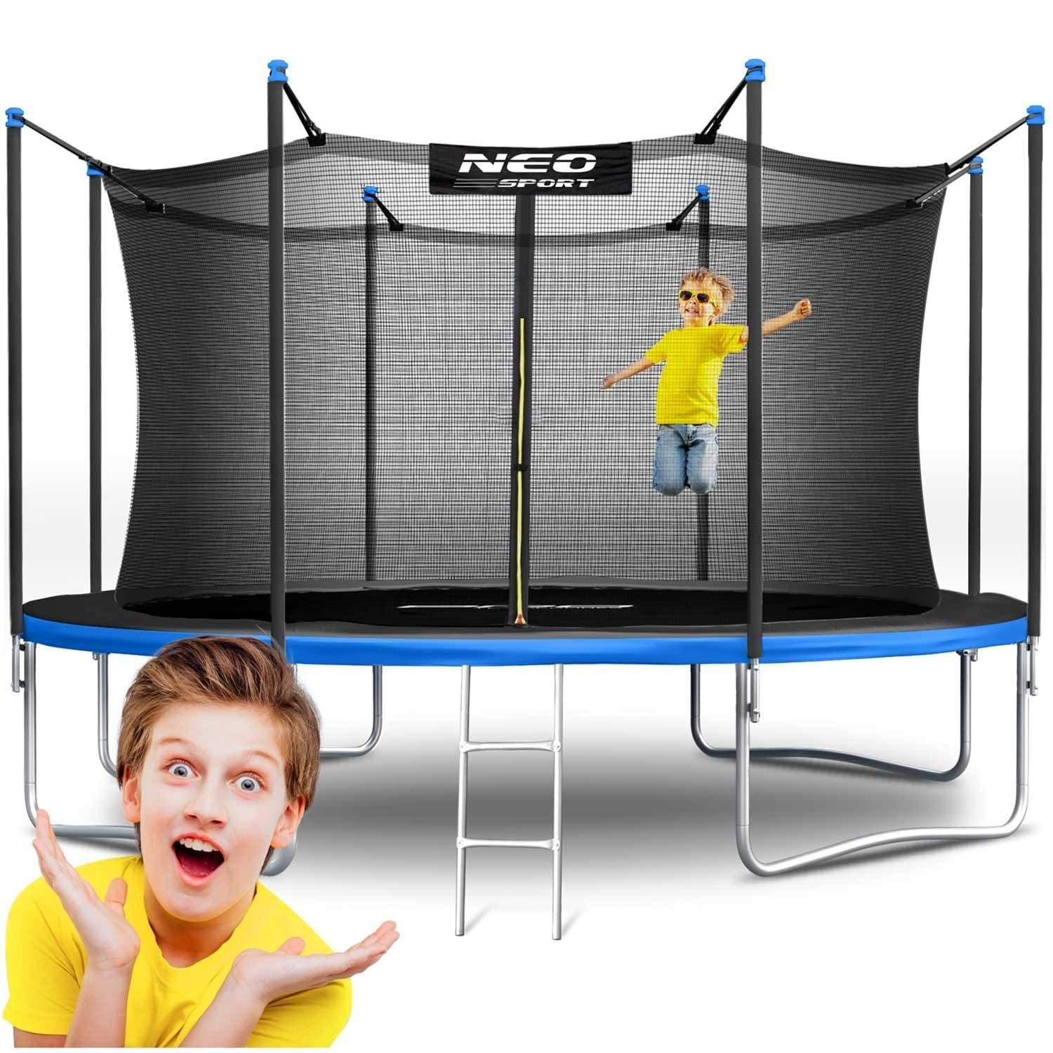 Trampoliini puutarhaan 13ft/404cm sisäpuolisella turvaverkolla ja tikkailla Neo-Sport