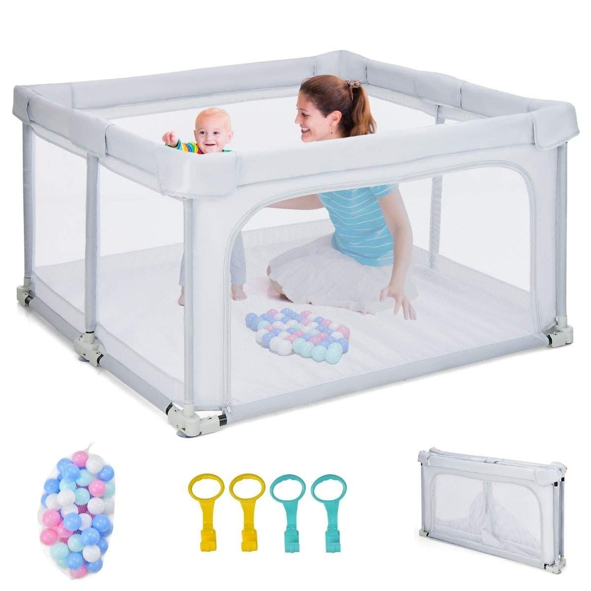 Square Baby Playpen 124 x 124 cm Suuri leikkiaita vaaleanharmaa