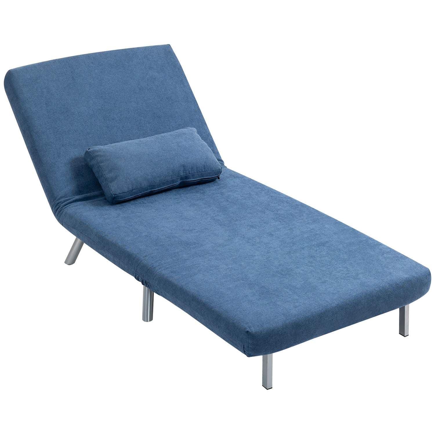 Pehmustettu nojatuoli sänkytoiminnolla, 2-in-1 design, makuunojatuoli, vierassänky, kangaspäällinen, tyynyllä, sininen