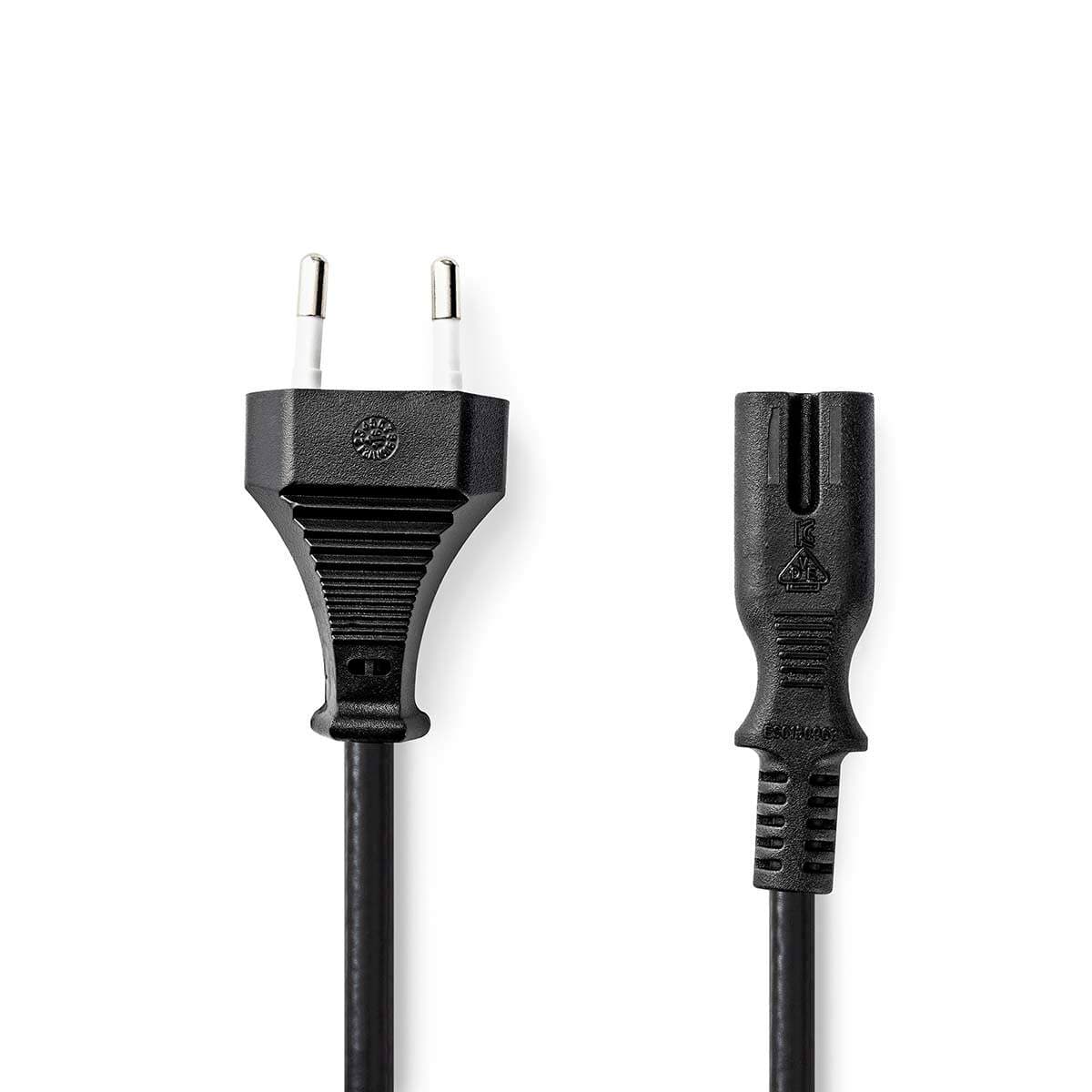 Sähköjohto | Euro Uros | IEC-320-C7 | Suora | Suora | Niklattu | 2.00 m | Litteä | PVC | Musta | Label