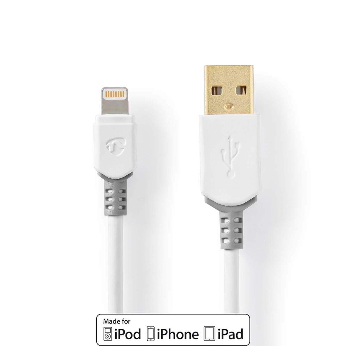 Lightning Kaapeli | USB 2.0 | Apple Lightning 8-Pin | USB-A Uros | 480 Mbps | Kullattu | 3.00 m | Pyöreä | PVC | Harmaa / Valkoi