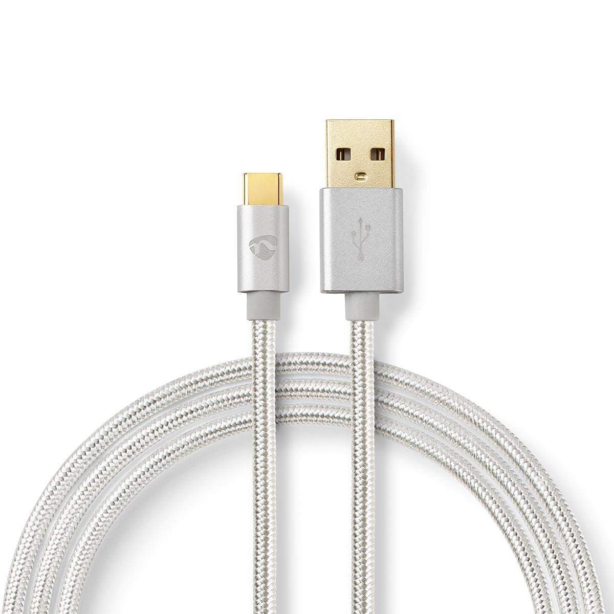 USB kaapeli | USB 2.0 | USB-A Uros | USB-C™ Uros | 15 W | 480 Mbps | Kullattu | 2.00 m | Pyöreä | Nailon / Punottu | Alumiini |