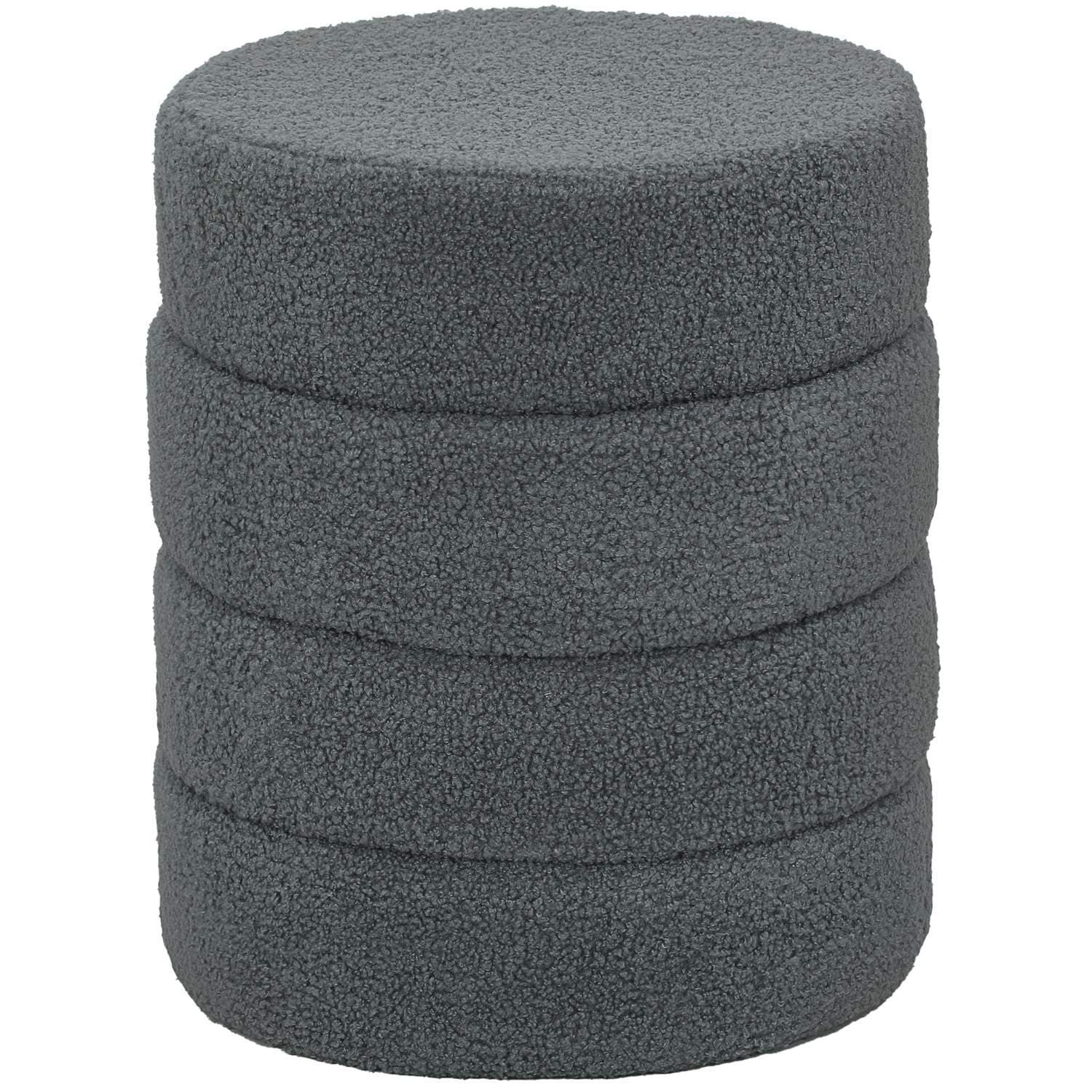 Pyöreä ottomaanien jakkara, tummanharmaa teddyfleece, kapasiteetti 120 kg