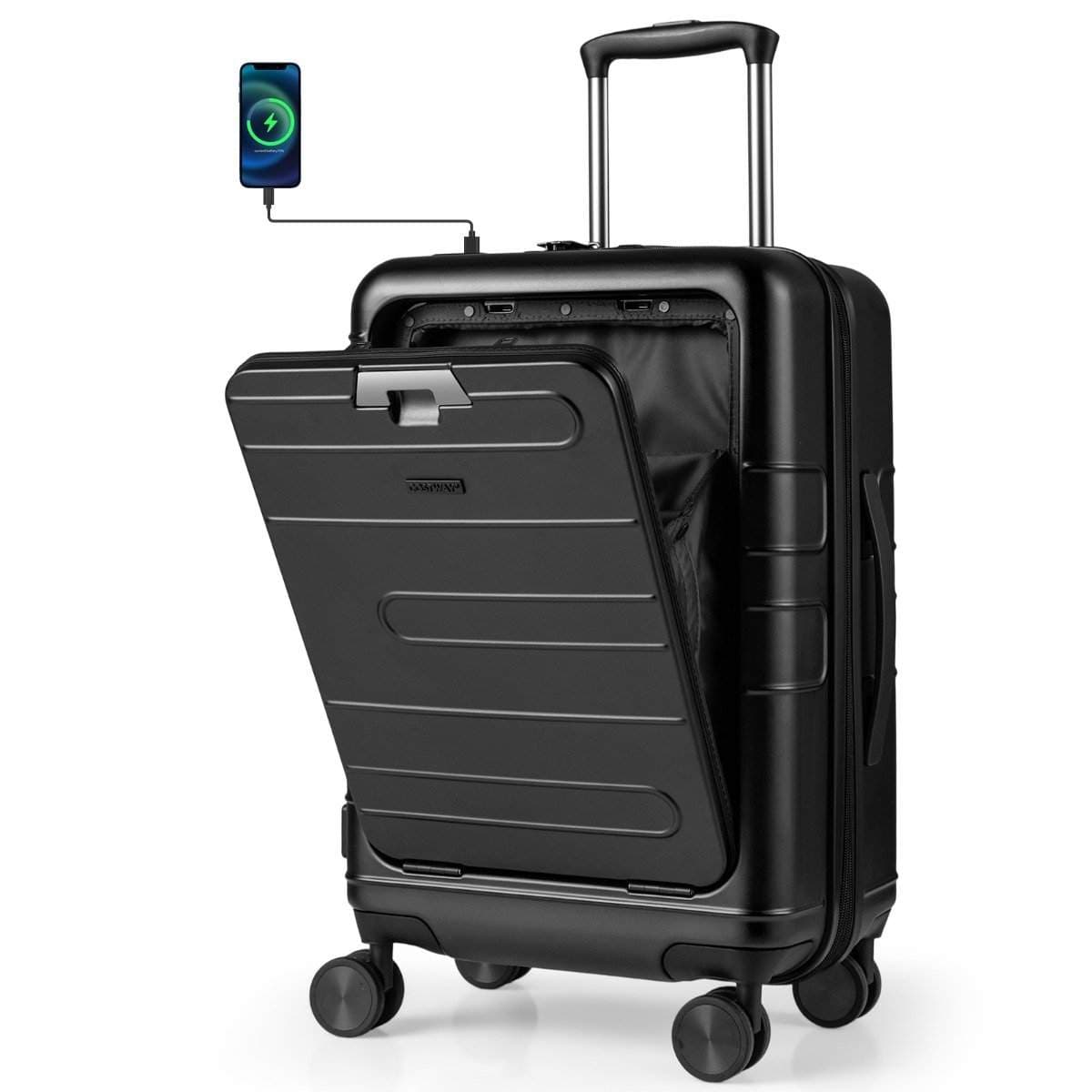 Laajennettava 20" kevyt PC Hardshell -matkalaukku – musta
