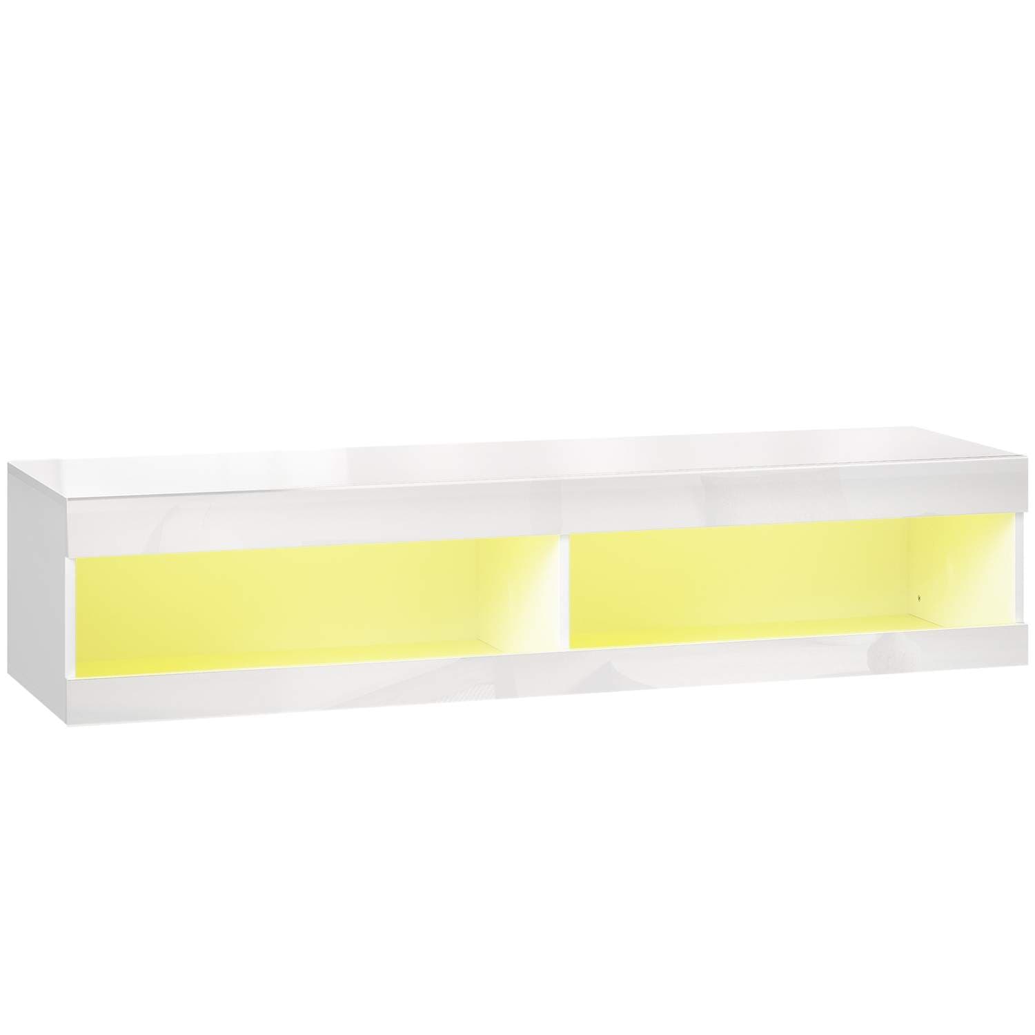 Kelluva TV-taso RGB LED -valoilla, 55–60 tuumaa, kiiltävä valkoinen