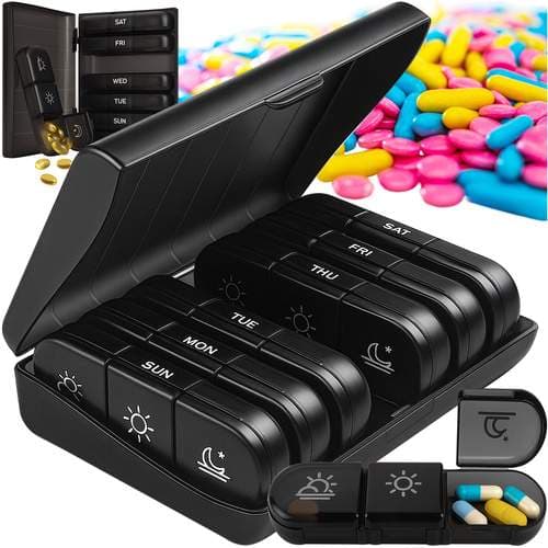 7 päivän pillerijärjestäjä irrotettavilla lokeroilla
