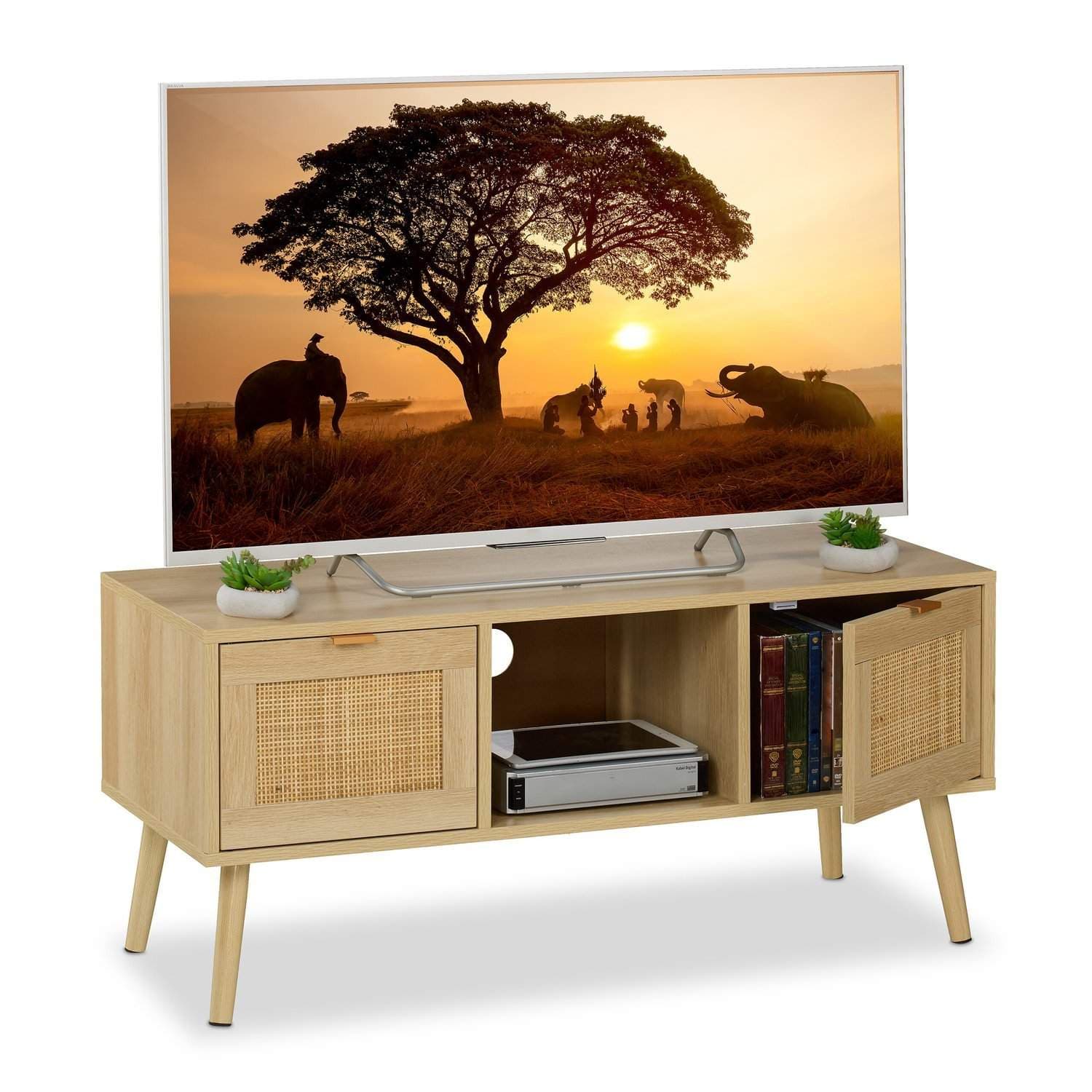 Rottinkinen TV-taso säilytystilalla – Boho Wood Design