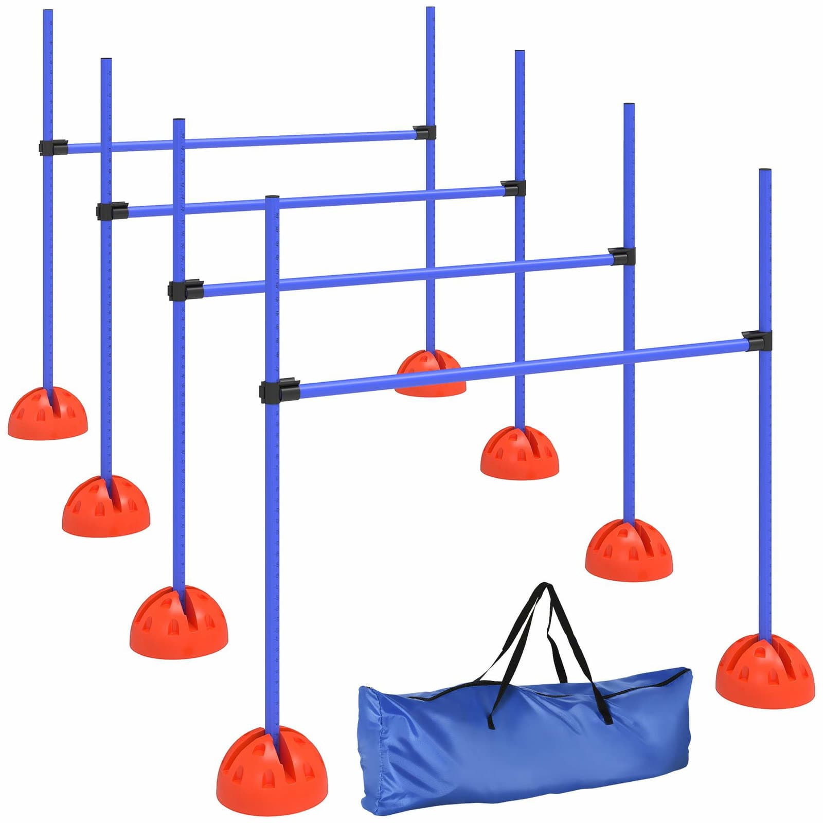 Koiran agility-setti – 4 säädettävää aitajuoksua kantolaukulla