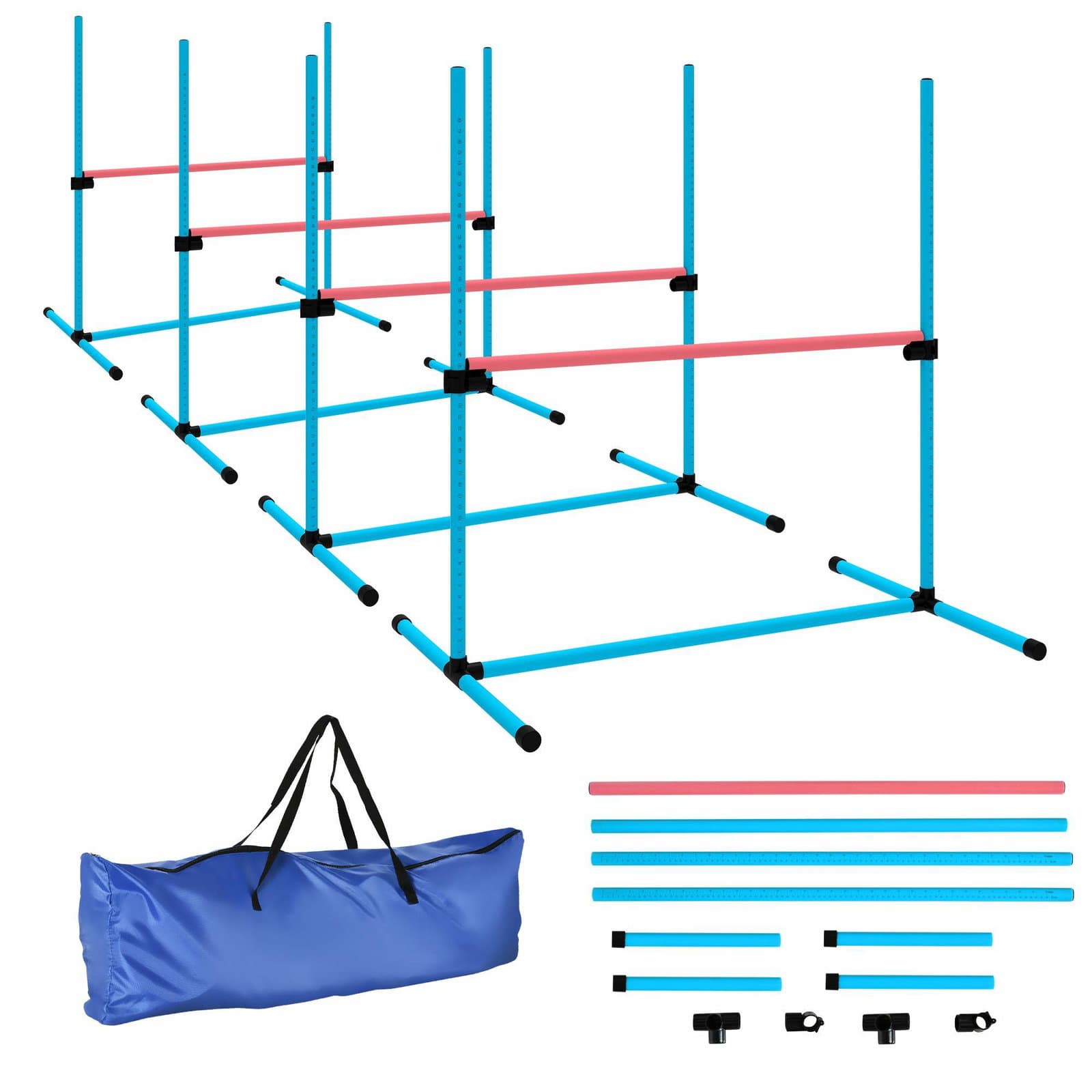 Koiran agility-setti – Säädettävä, 4 estettä, Sisältää kantolaukun