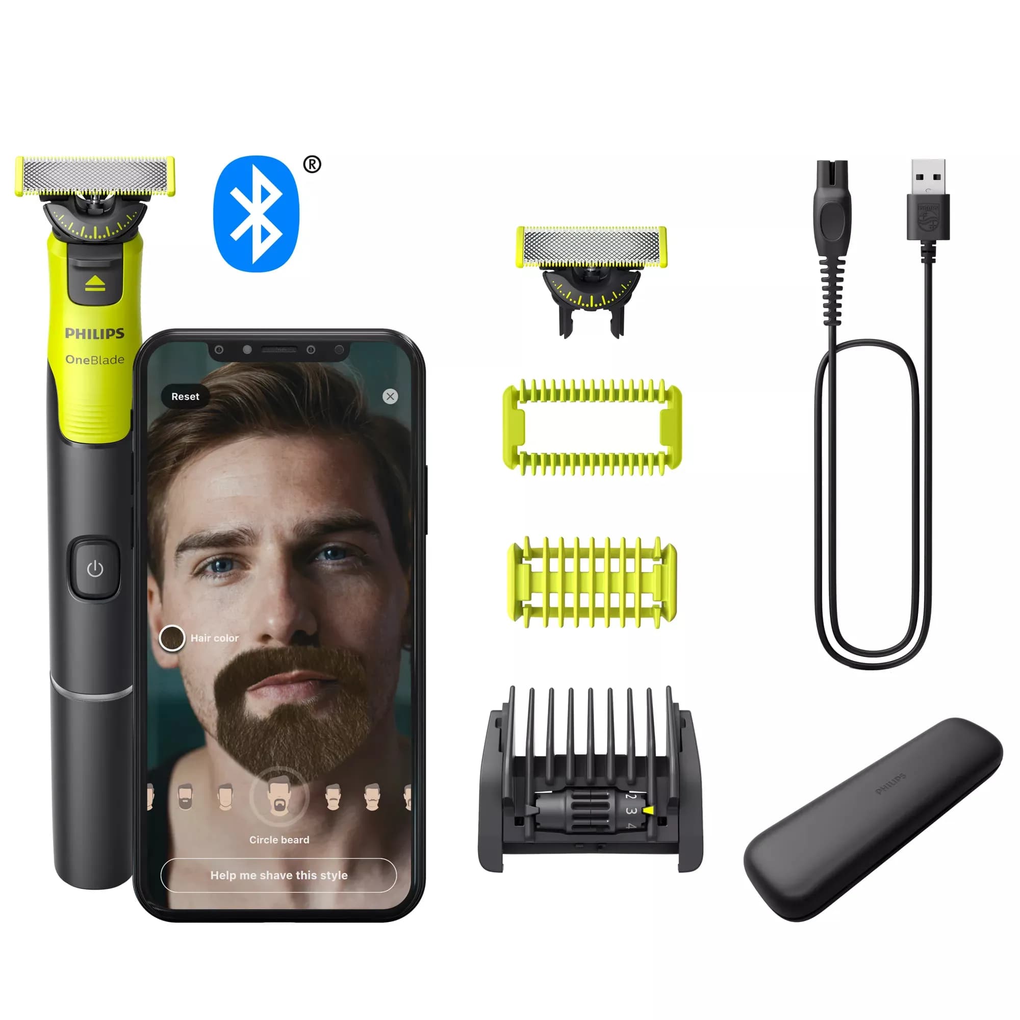 Philips OneBlade 360 Face + Body QP4631/65 -trimmeri ja parranajokone, harmaa, lime