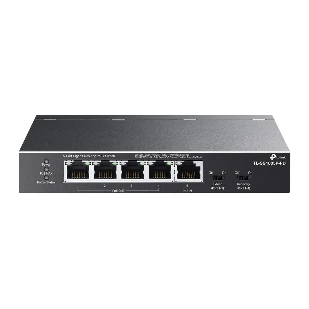 TP-Link TL-SG1005P-PD - 5-porttinen Gigabit PoE+ -työpöytäkytkin, Musta