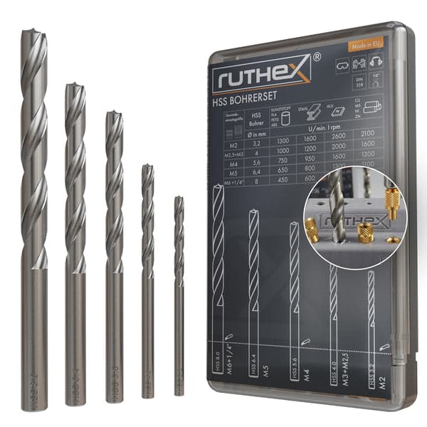 Ruthex Drill Set For Thread Inserts – M2, M2.5, M3, M4, M5, M6 & 1/4