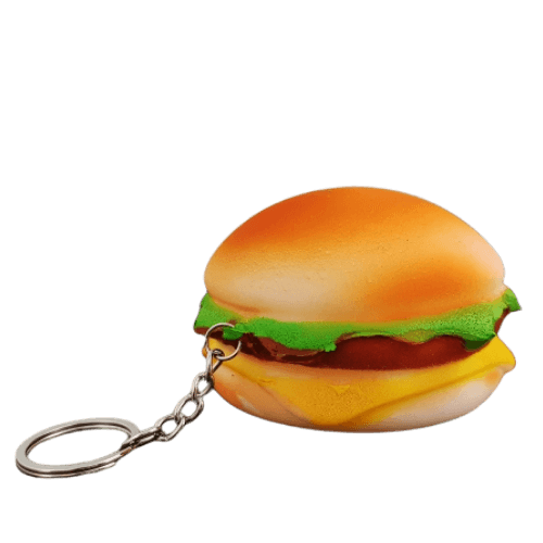 Squishy Burger Stress Relief Squeeze Toy With Keychain - 8 × 5 cm