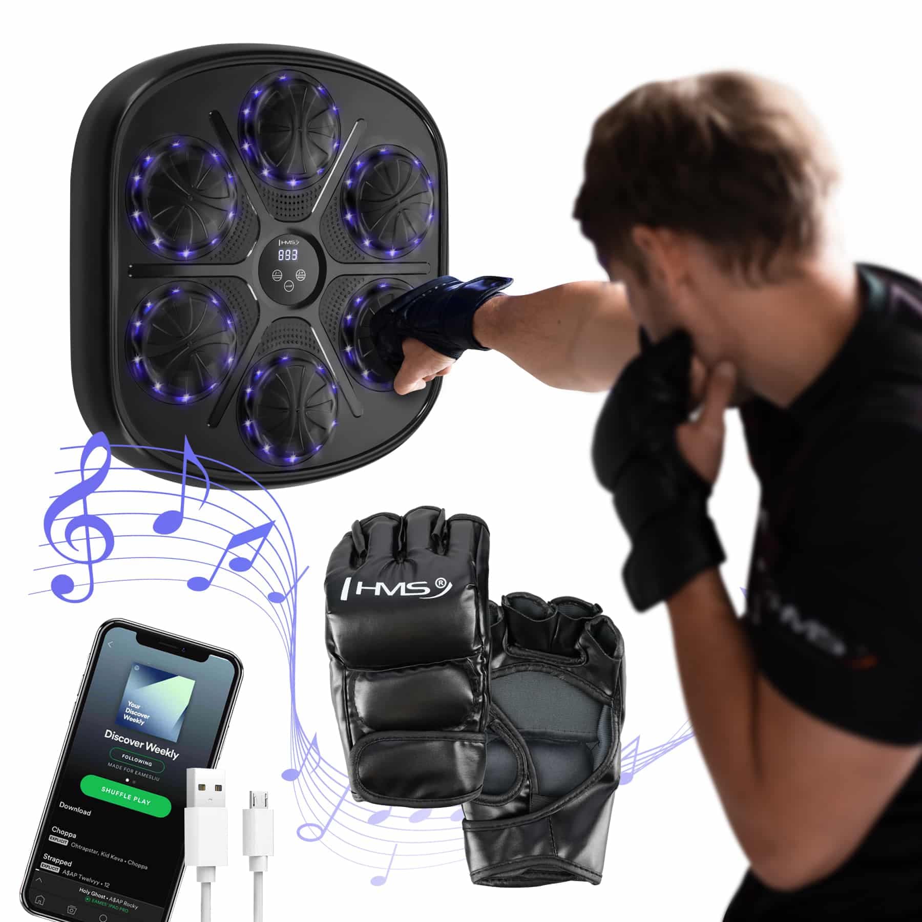 HMS Älynyrkkeilylaite Bluetoothilla ja MMA-hanskoilla – Treenaa nopeutta, tarkkuutta ja reaktiokykyä