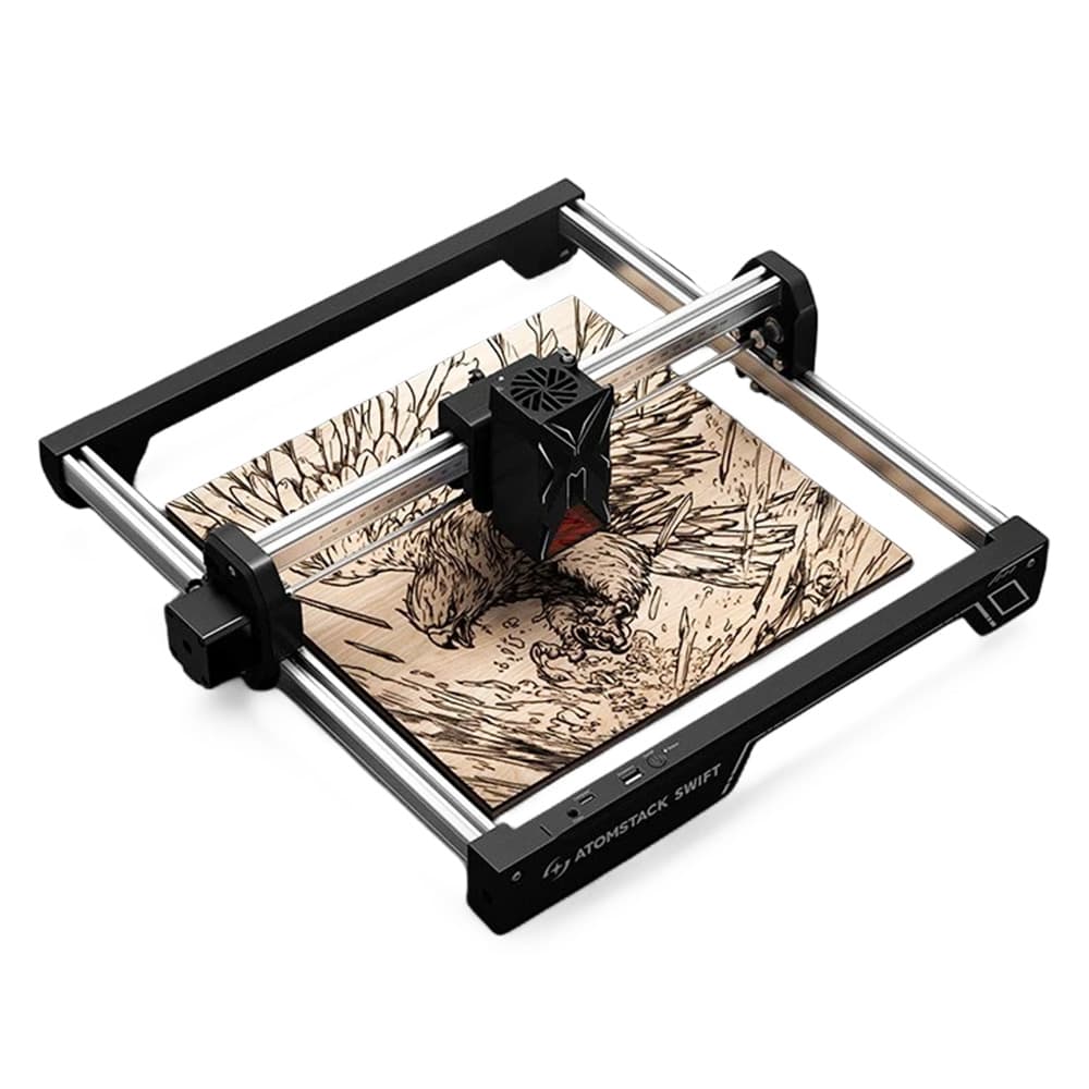 ATOMSTACK Swift 7W Laser Engraver – Custom Engraving for Wood and Leather, 300x300mm Working Area, AI Text to Image