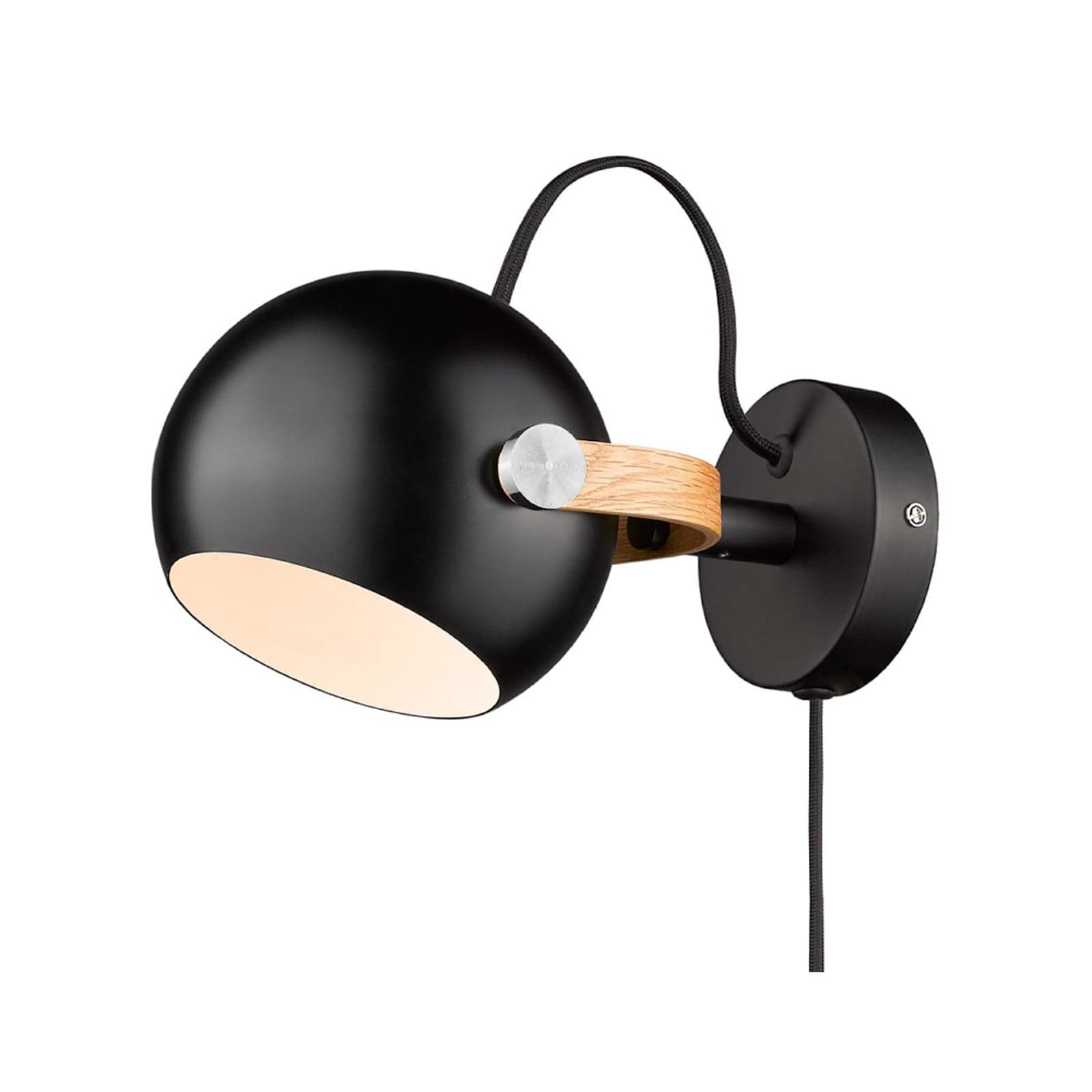 D.C-seinävalaisin, musta/tammi, Ø 12 cm, metallia – Halo Design - Olohuone - Alumiini - Yksilamppuinen