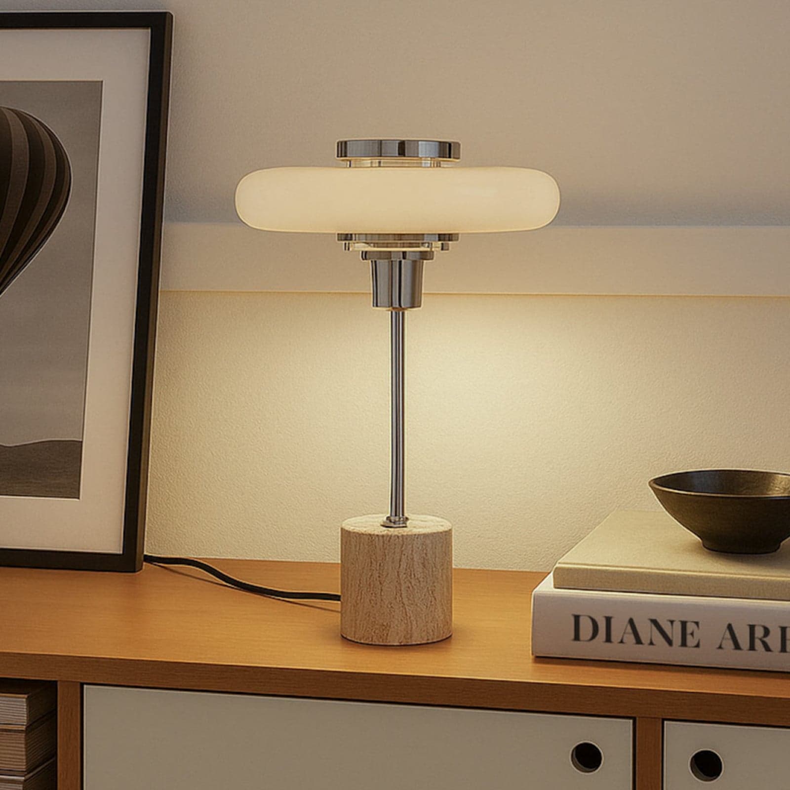 Branford pöytävalaisin, beige travertiini, 46 cm – Lindby - Olohuone - Vintage / retro - Metalli - Yksilamppuinen