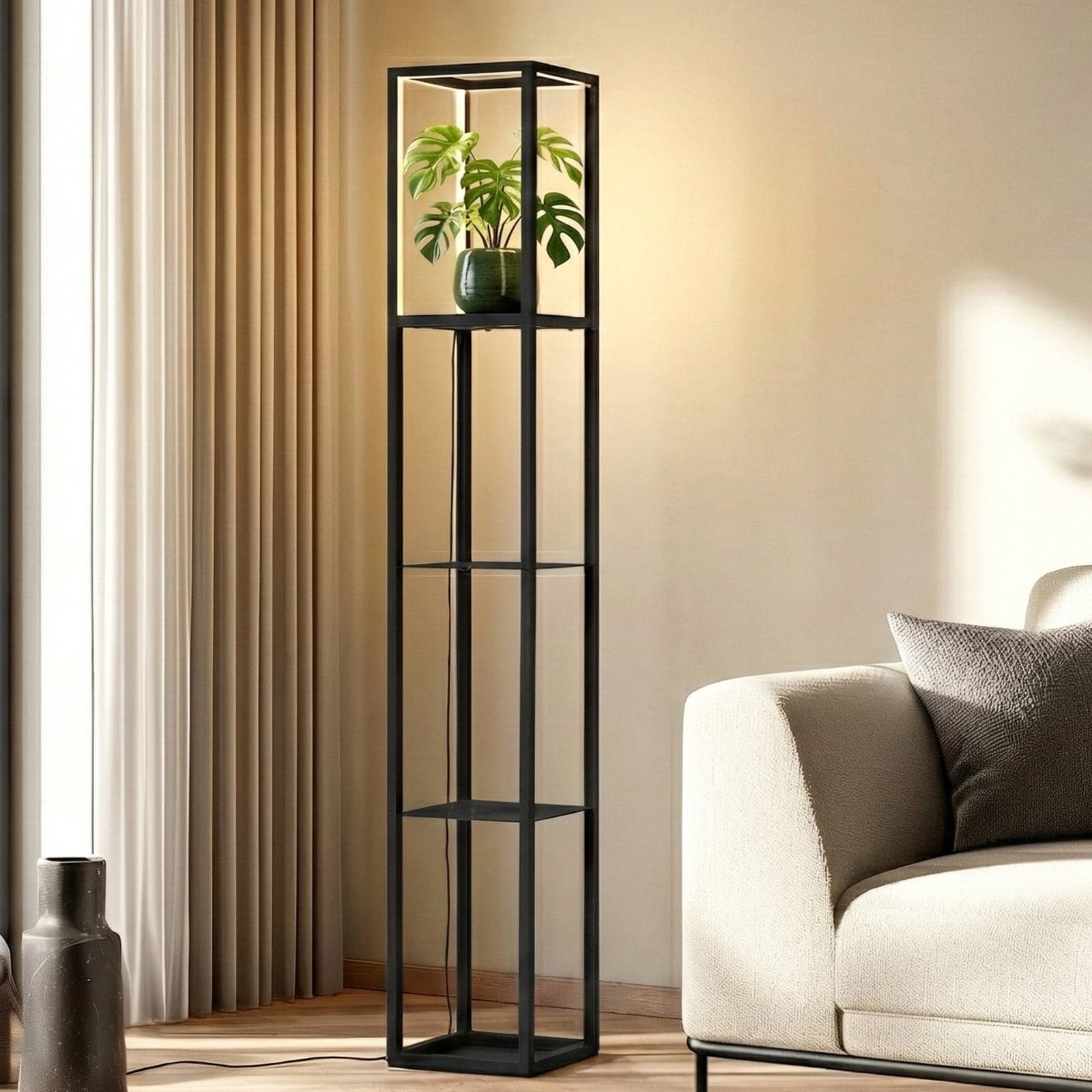 Birta LED-lattiavalaisin, korkeus 155 cm, hylly, seisova Lindby - Olohuone - Moderni - Metalli - Kulmikas