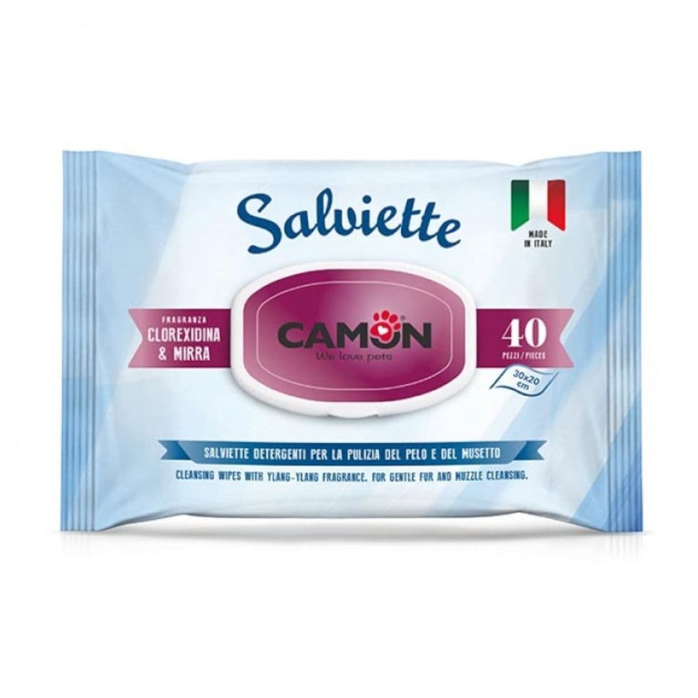 Camon Wet Wipes Coat Care Dog & Cat 40 kpl Mirha & Klooriheksidiini Dog