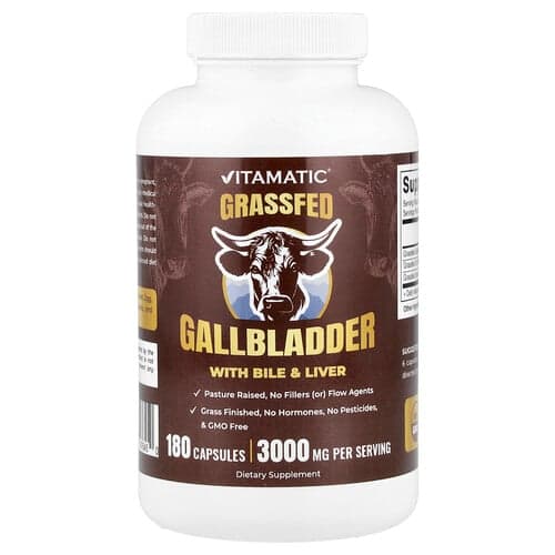 Vitamatic, Ruoholla ruokitun sappirakon ravintolisä sappi- ja maksaterveydelle, 180 kapselia (500 mg/kapseli)