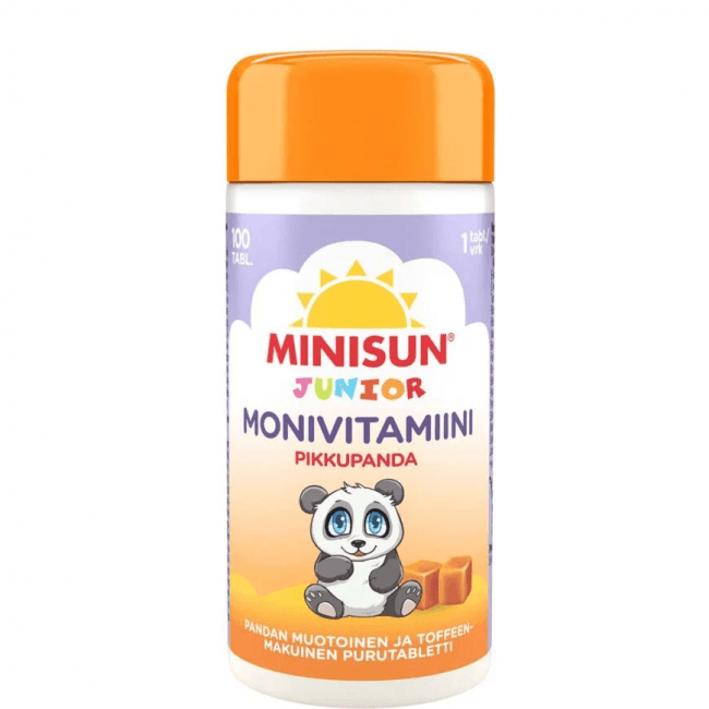 L??yt??! Parasta ennen 28.6.2026 MINISUN MONIVITAMIINI TOFFEE PIKKUPANDA TABL 100 kpl