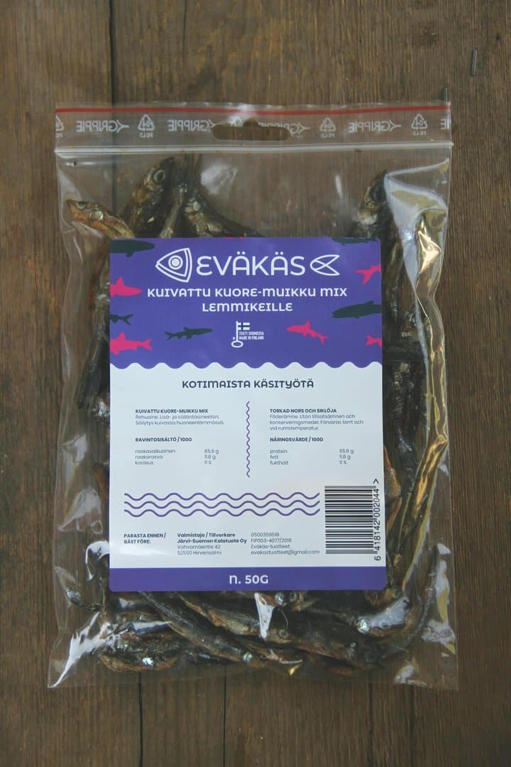 Eväkäs Kuivattu Kuore-Muikku mix Lemmikeille 50g
